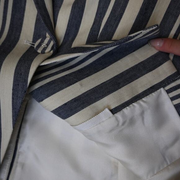 Veronica Beard Millar Blazer Size Medium Blue Cream Striped Linen Blend - Picture 6 of 11
